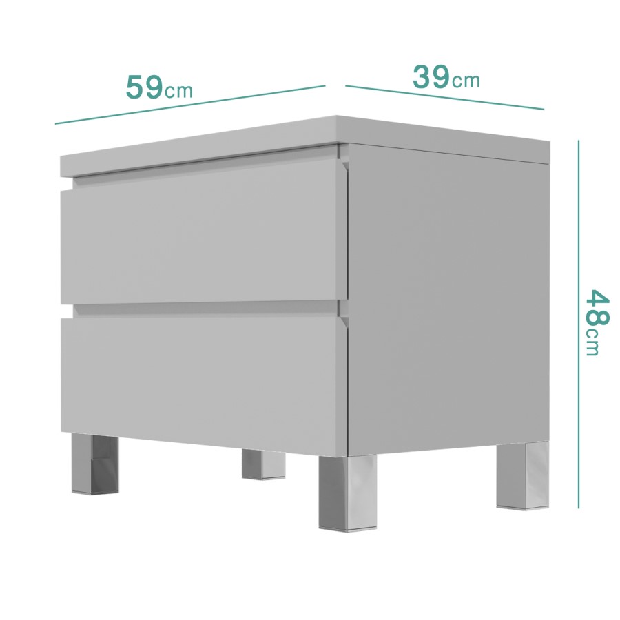 GRADE A1 - Jenson Grey High Gloss Bedside Table with 2 Drawers