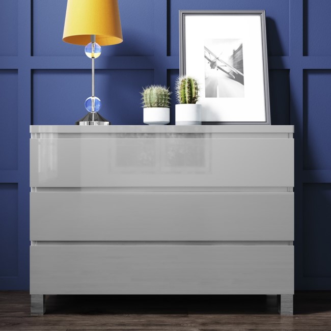 Jenson Grey High Gloss 3 Drawer Chest Furniture123