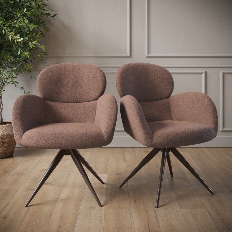 Set of 2 Rust Boucle Swivel Dining Chairs - Joelle