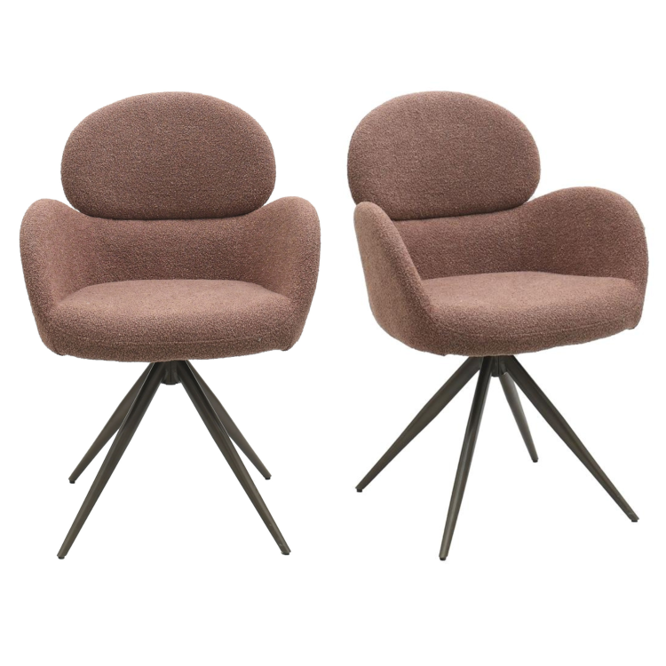 Set of 2 Rust Boucle Swivel Dining Chairs - Joelle