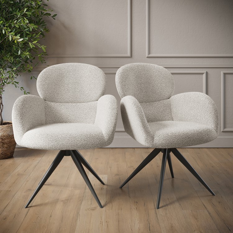 Set of 2 Beige Boucle Swivel Dining Chairs - Joelle