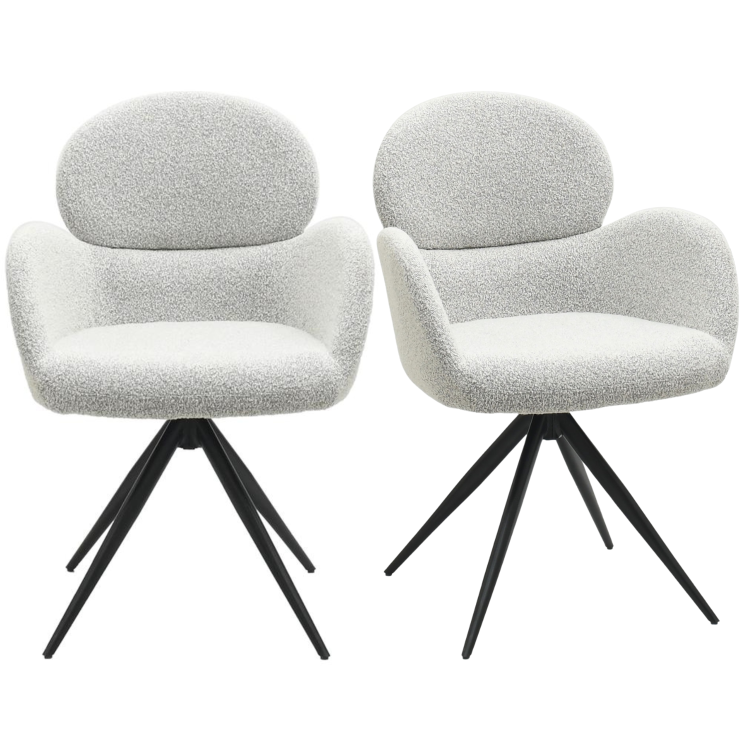 Set of 2 Beige Boucle Swivel Dining Chairs - Joelle