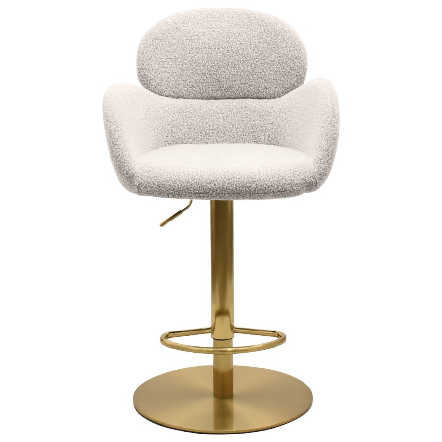 Set of 2 Beige Boucle Adjustable Swivel Bar Stools with Back - Joelle