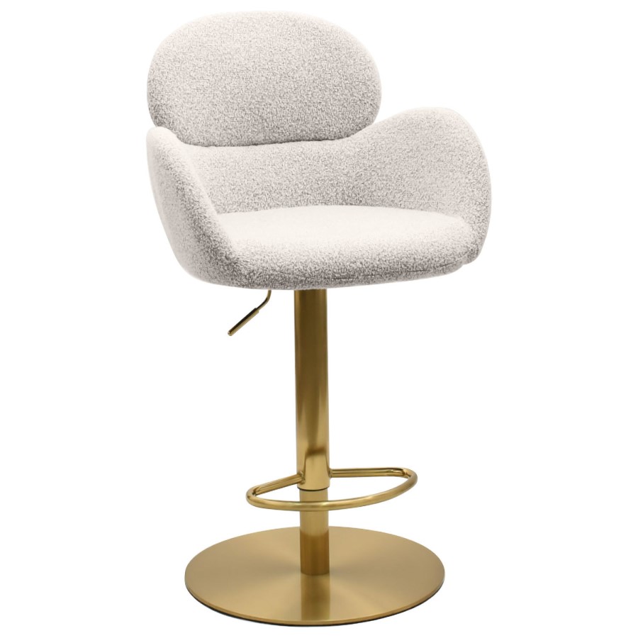 Set of 2 Beige Boucle Adjustable Swivel Bar Stools with Back - Joelle