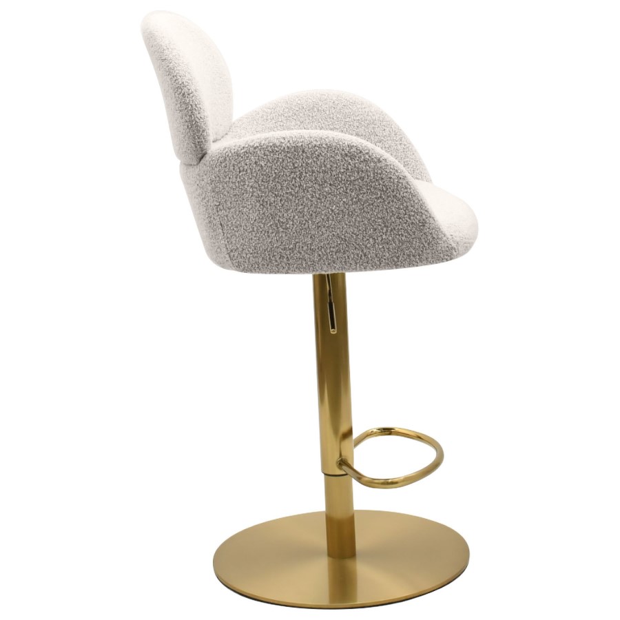 Set of 2 Beige Boucle Adjustable Swivel Bar Stools with Back - Joelle