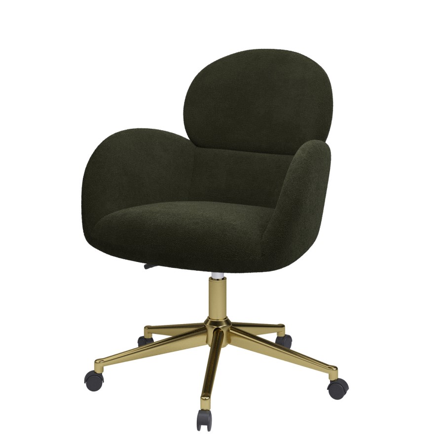 Dark Green Baby Boucle Swivel Office Chair - Joelle 
