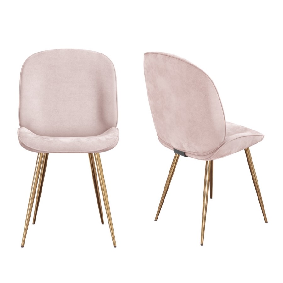 Set of 2 Pink Velvet Dining Chairs with Gold Legs - Jenna