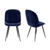 GRADE A1 - Set of 2 Navy Blue Velvet Dining Chairs with Black Legs - Jenna