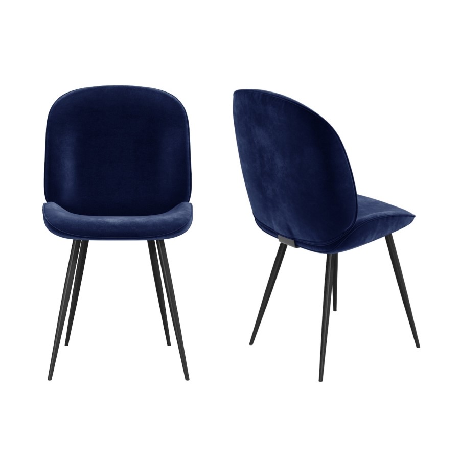 GRADE A2 - Set of 2 Navy Blue Velvet Dining Chairs with Black Legs - Jenna