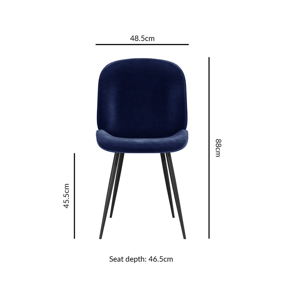 GRADE A2 - Set of 2 Navy Blue Velvet Dining Chairs with Black Legs - Jenna