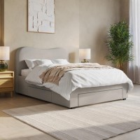 Grey Upholstered Double Bed Frame with Storage – Joanie