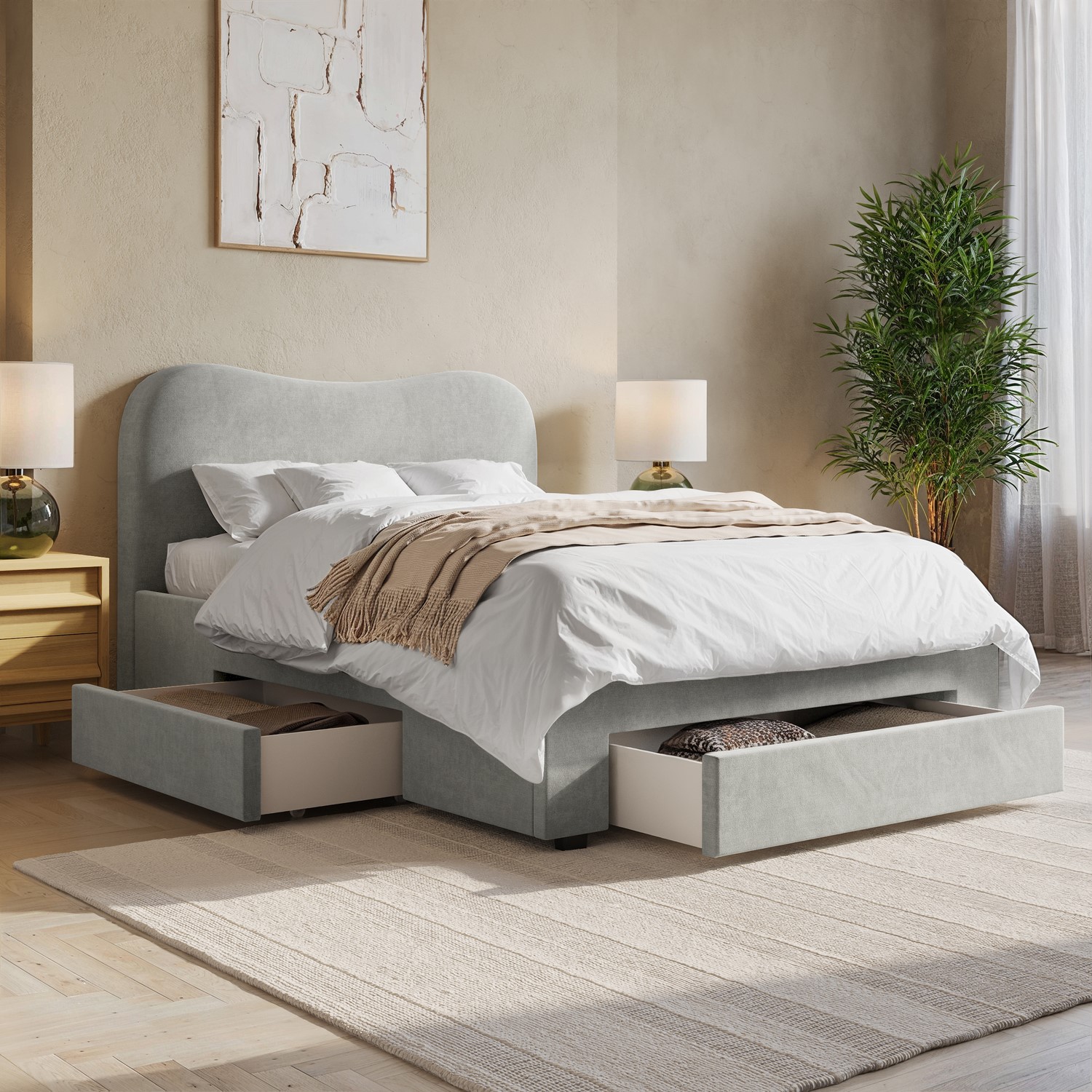 Upholstered Double Bed Frame Storage