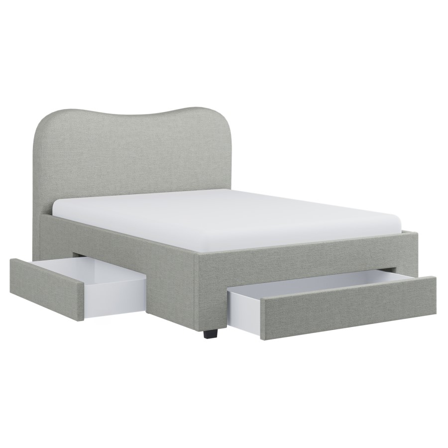 Grey Upholstered Double Bed Frame with Storage – Joanie