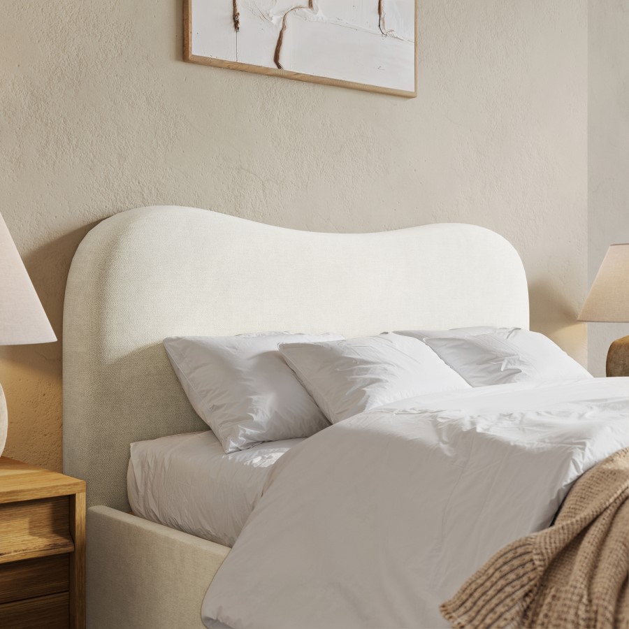 Cream Upholstered Double Bed Frame with Storage Drawers – Joanie