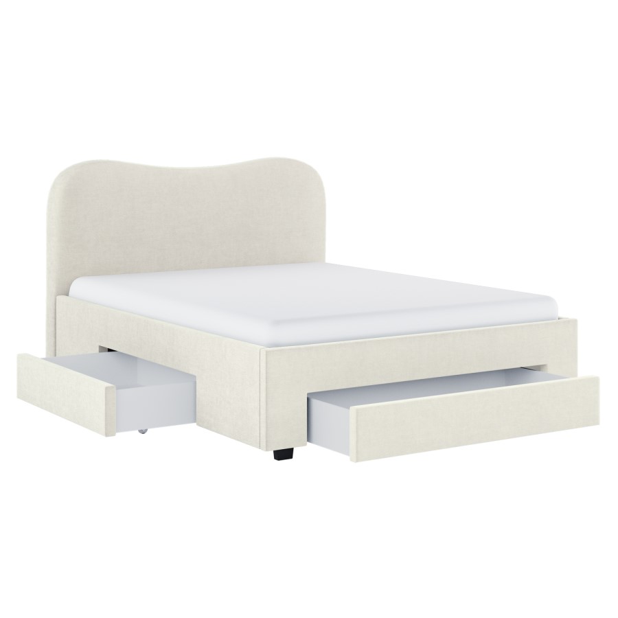 Cream Upholstered Double Bed Frame with Storage Drawers – Joanie