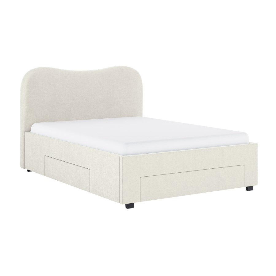 Cream Upholstered Double Bed Frame with Storage Drawers – Joanie