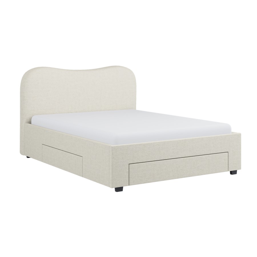 Cream Upholstered Double Bed Frame with Storage – Joanie