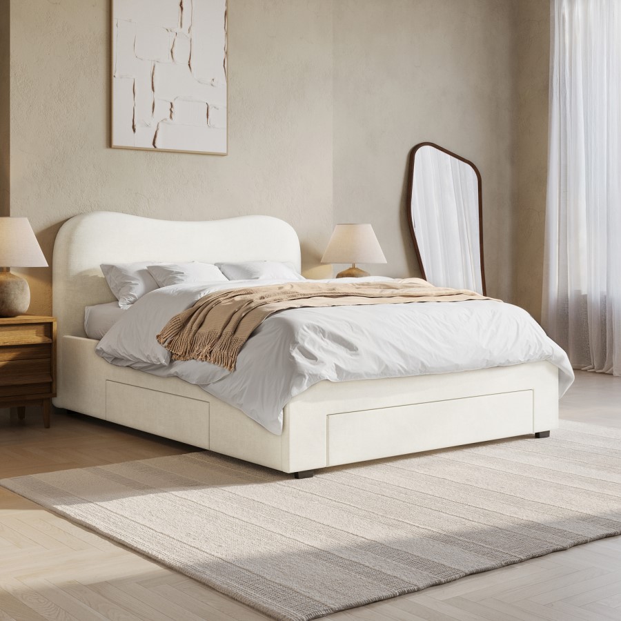 Cream Upholstered King Size Bed Frame with Storage Drawers – Joanie