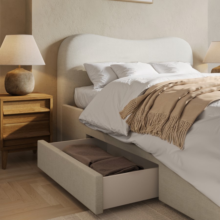 Cream Upholstered King Bed Frame with Storage – Joanie