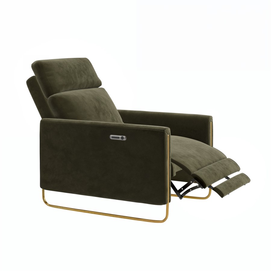 ONLY OPENED - Olive Green Velvet Electric Recliner Chair with USB - Joni