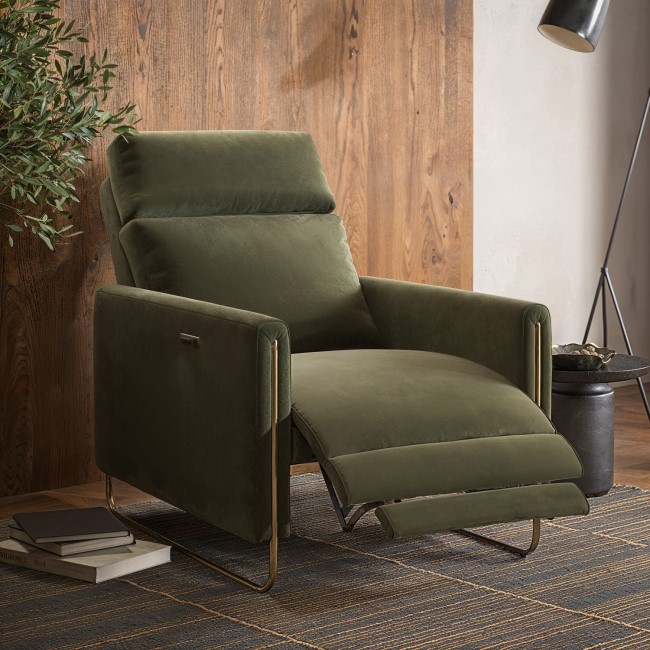 Olive Green Velvet Electric Recliner Armchair - Joni