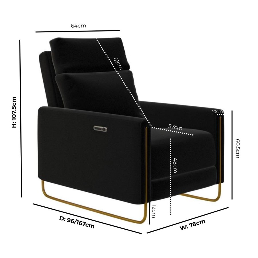 Black Velvet Electric Recliner Chair - Joni