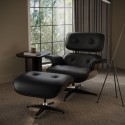 JSH001 Black Real Leather and Walnut Lounge Chair with Ottoman - Joseph