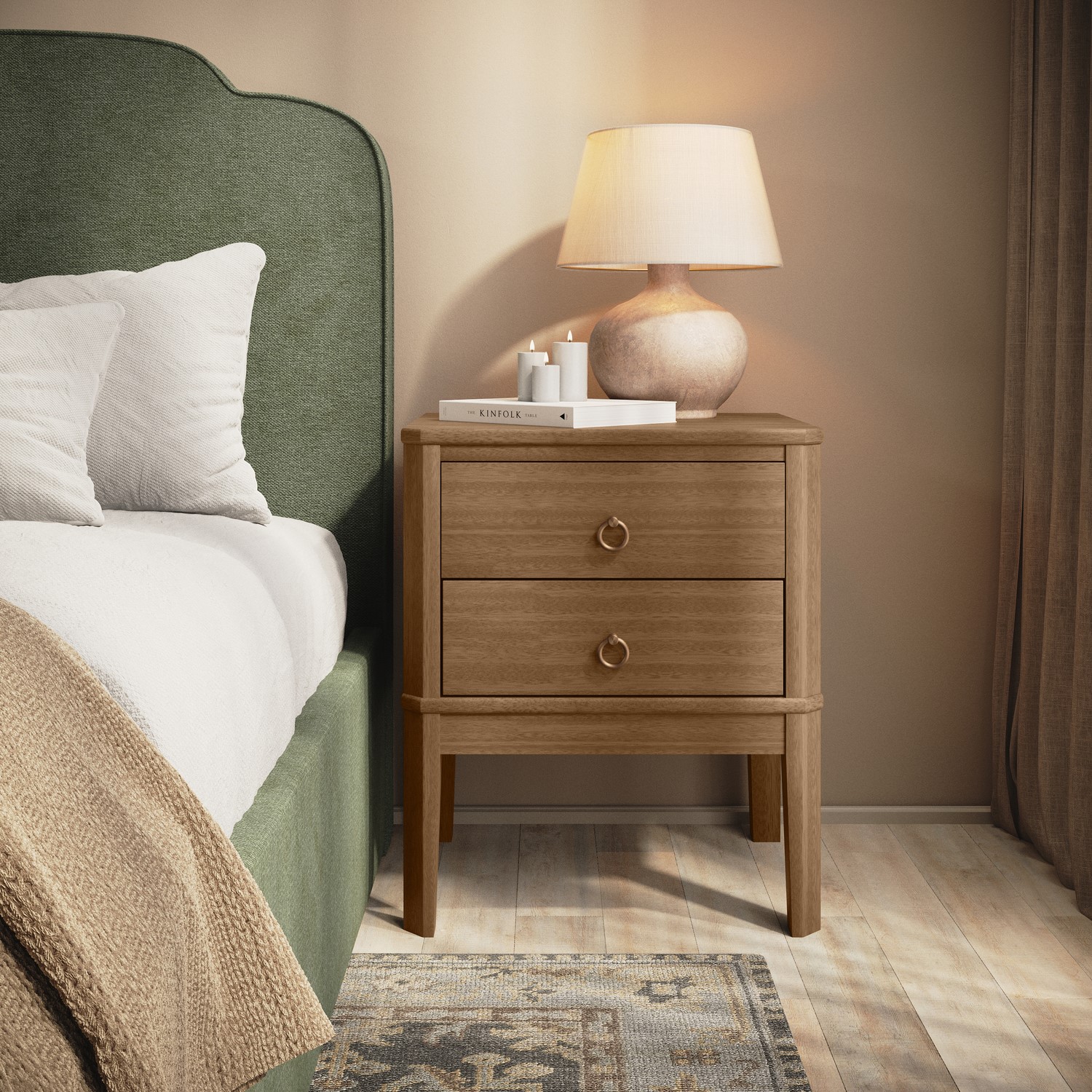 Solid Pine 2 Drawer Bedside Table