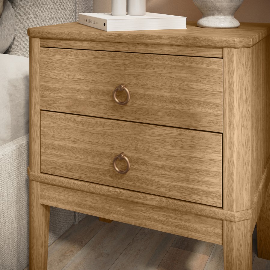 Solid Light Wood 2 Drawer Bedside Table - Josephine