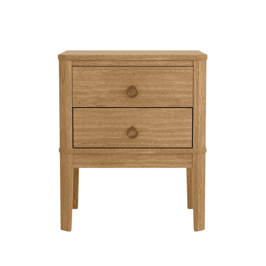 Solid Light Wood 2 Drawer Bedside Table - Josephine