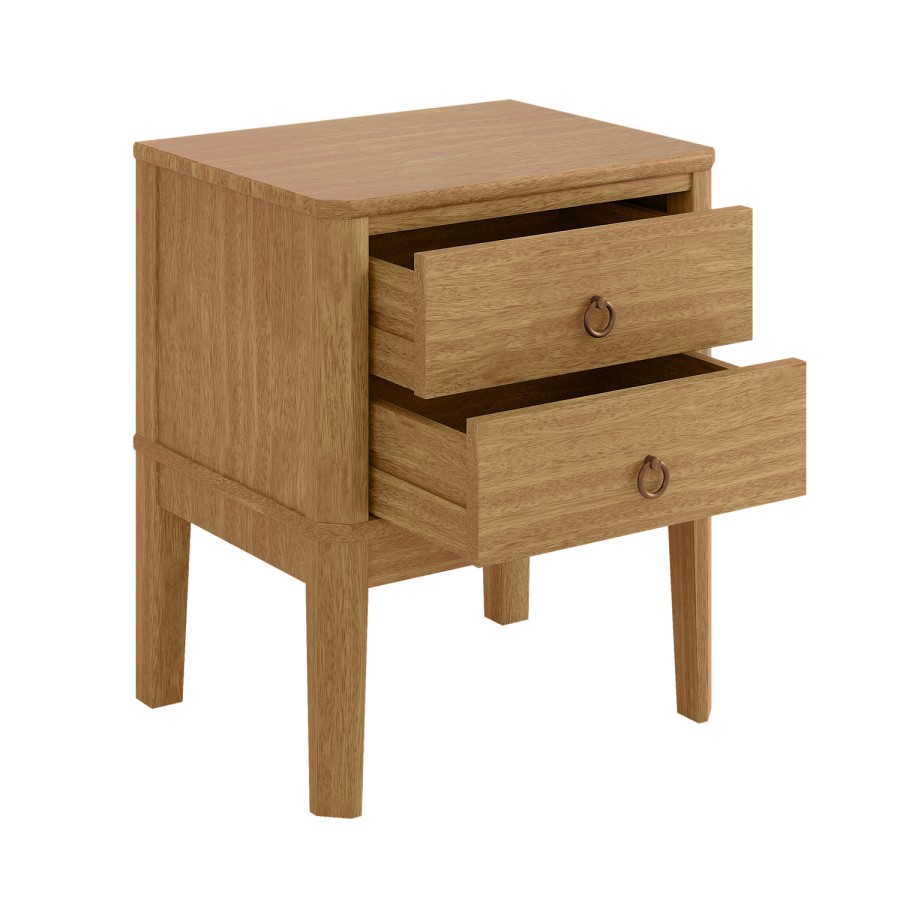 Solid Light Wood 2 Drawer Bedside Table - Josephine