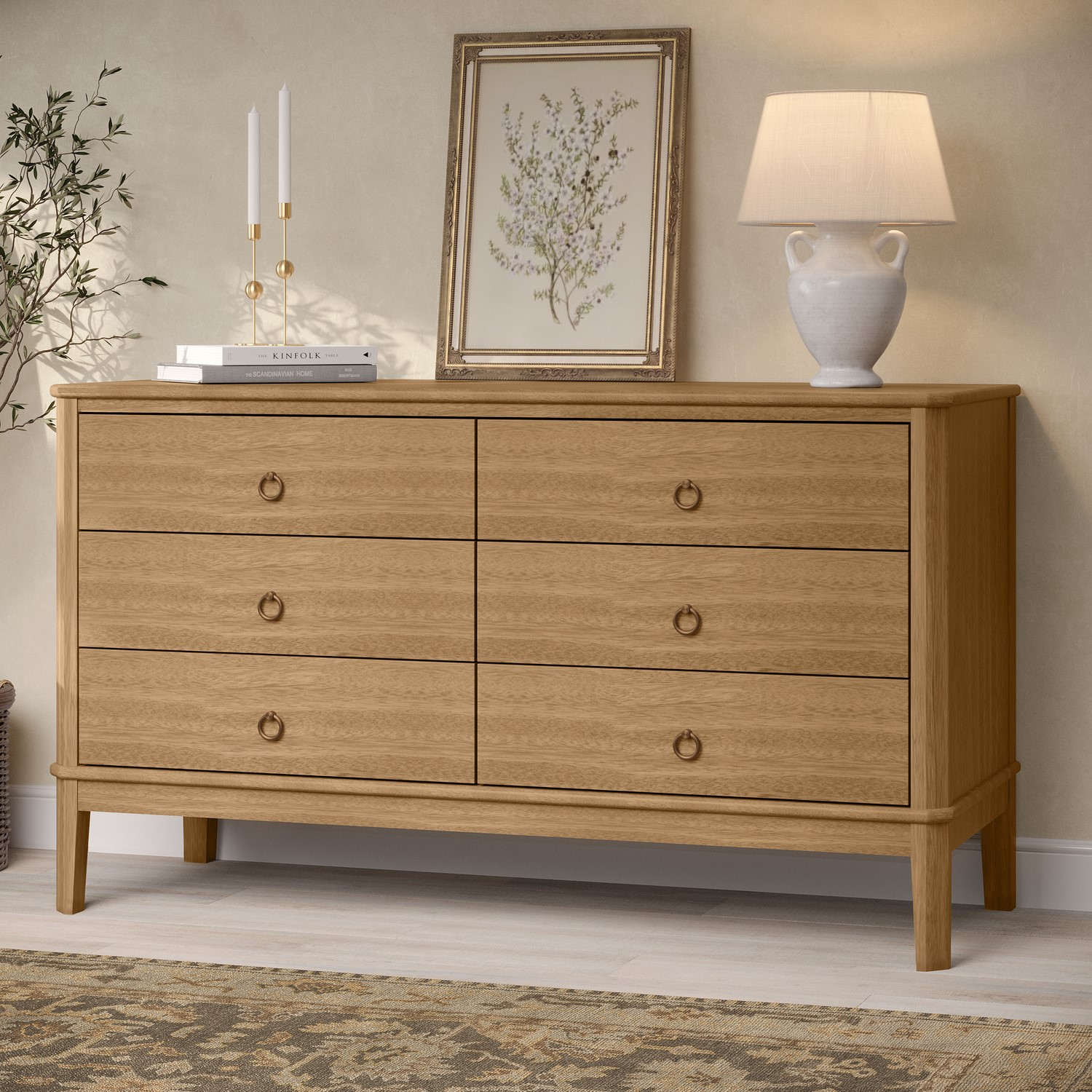 Solid Light Pine Chest 6 Drawers