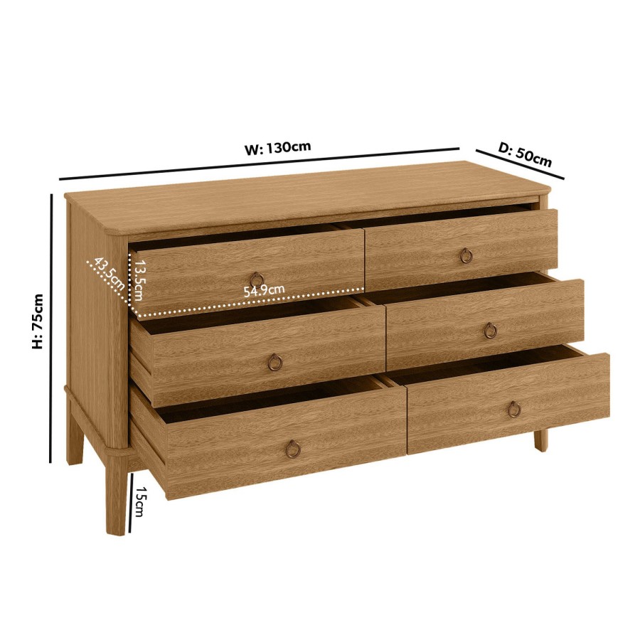 Solid Light Wood Chest of 6 Drawers - Josephine