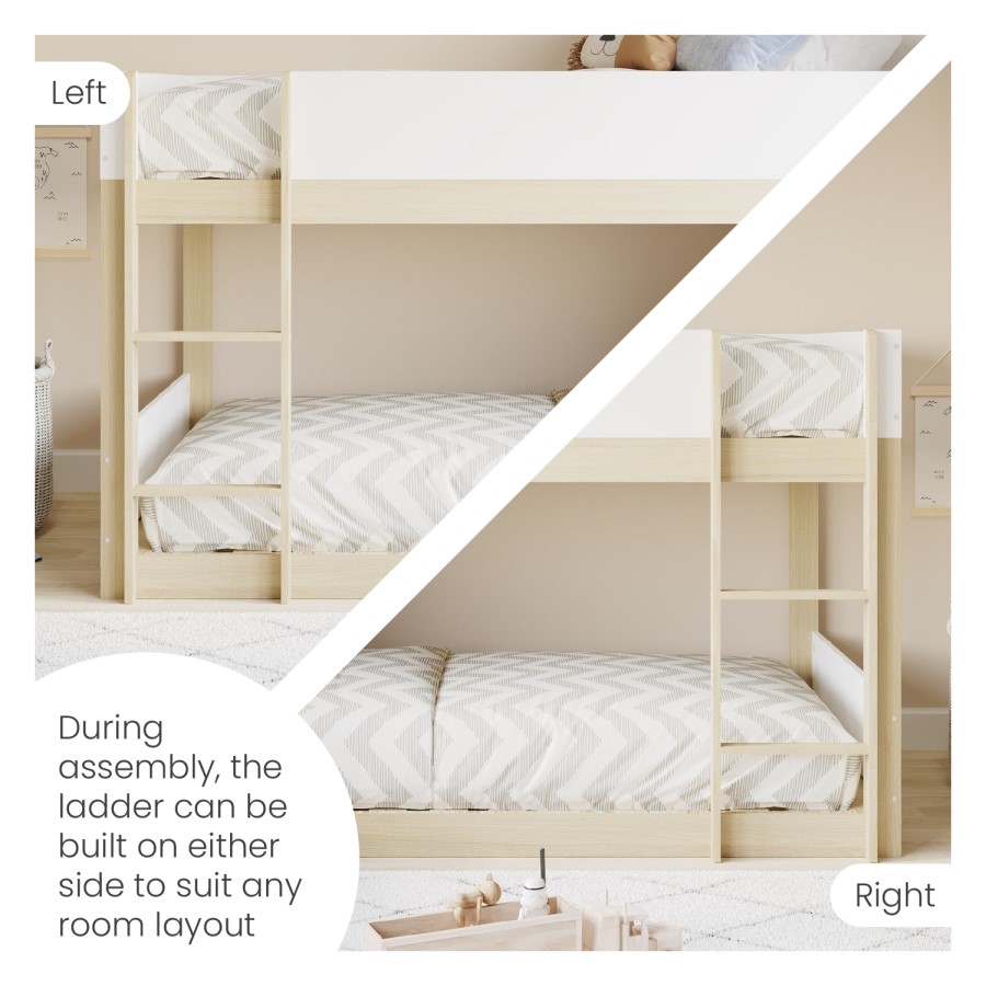 White and Oak Low Wooden Bunk Bed - Jesse
