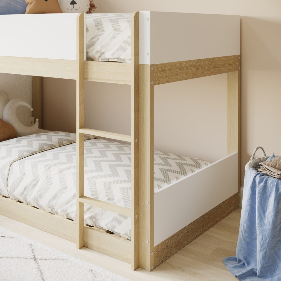 White and Oak Low Bunk Bed - Jesse