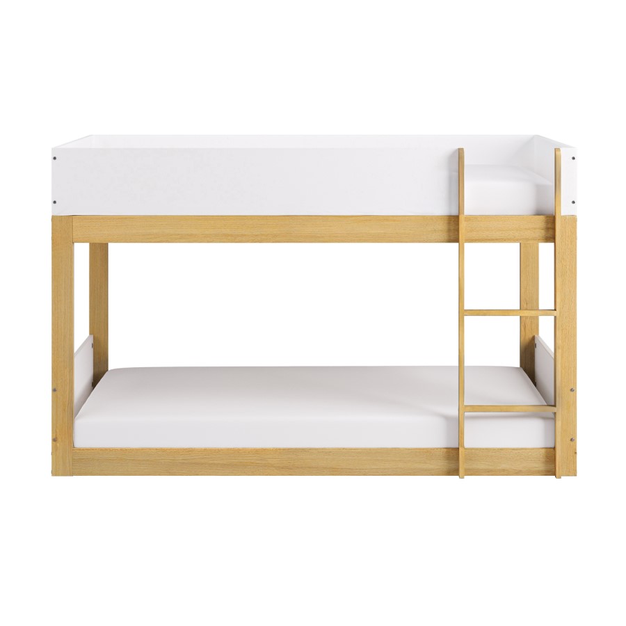 White and Oak Low Wooden Bunk Bed - Jesse