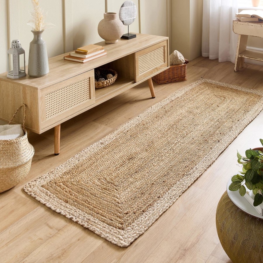 Natural Jute Runner Rug with White Border - 200 x 67 cm - Origins