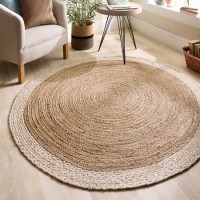 Natural Jute Round Rug with White Border - 150 x 150 cm - Origins