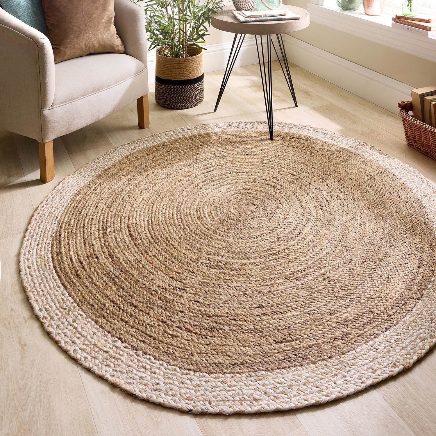 Natural Jute Round Rug Border 150 x 150 cm Origins