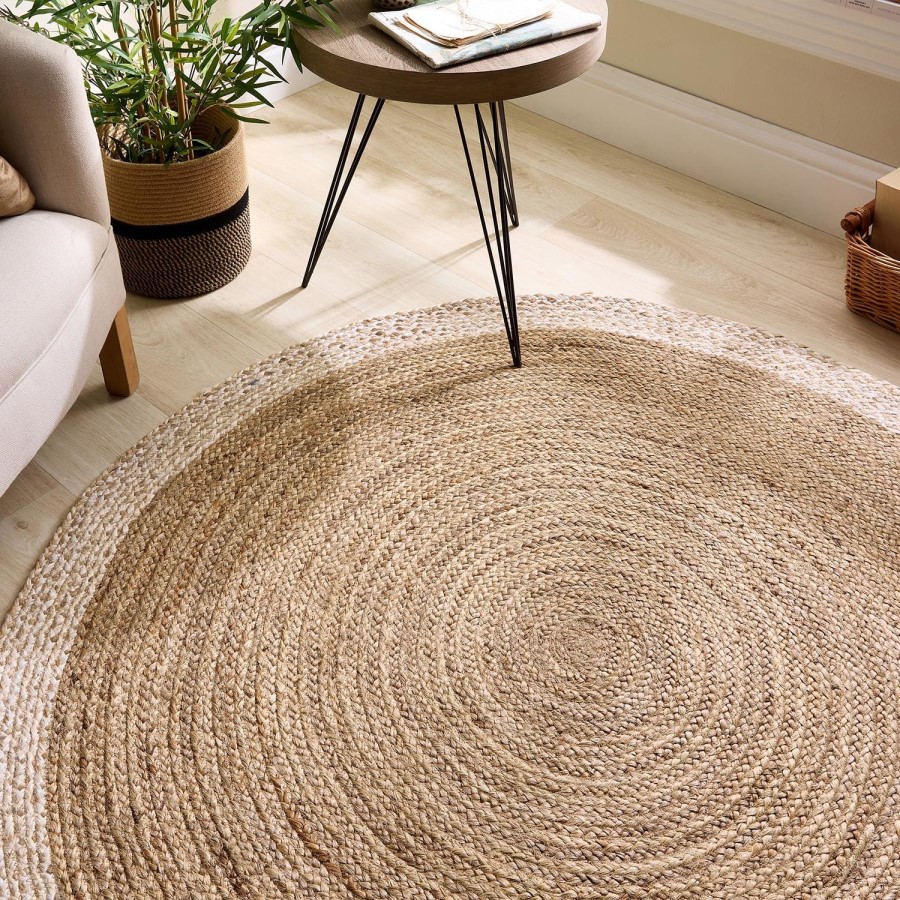Natural Jute Round Rug with White Border - 150 x 150 cm - Origins