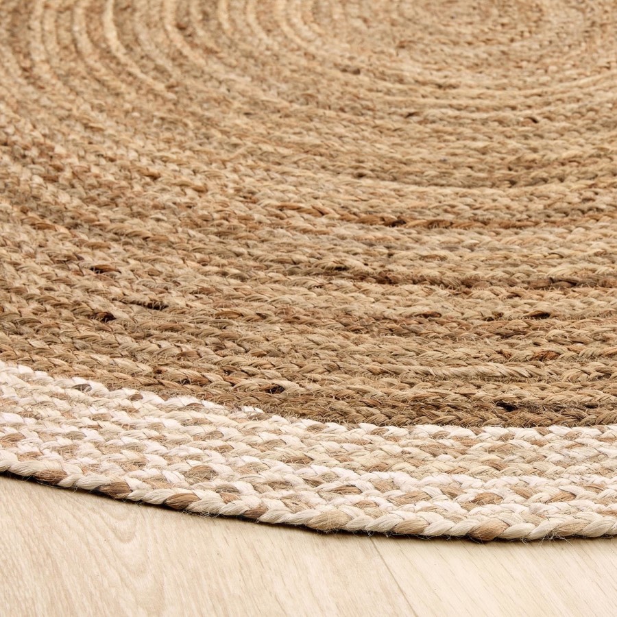 Natural Jute Round Rug with White Border - 150 x 150 cm - Origins