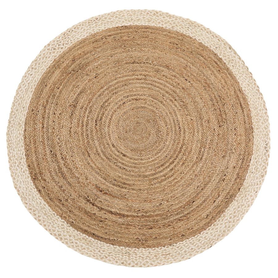 Natural Jute Round Rug with White Border - 150 x 150 cm - Origins