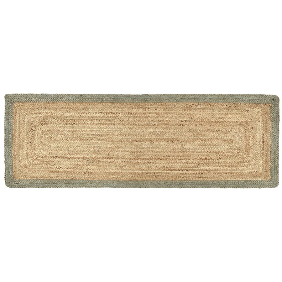 Natural Jute Runner Rug with Green Border - 200 x 67 cm - Origins