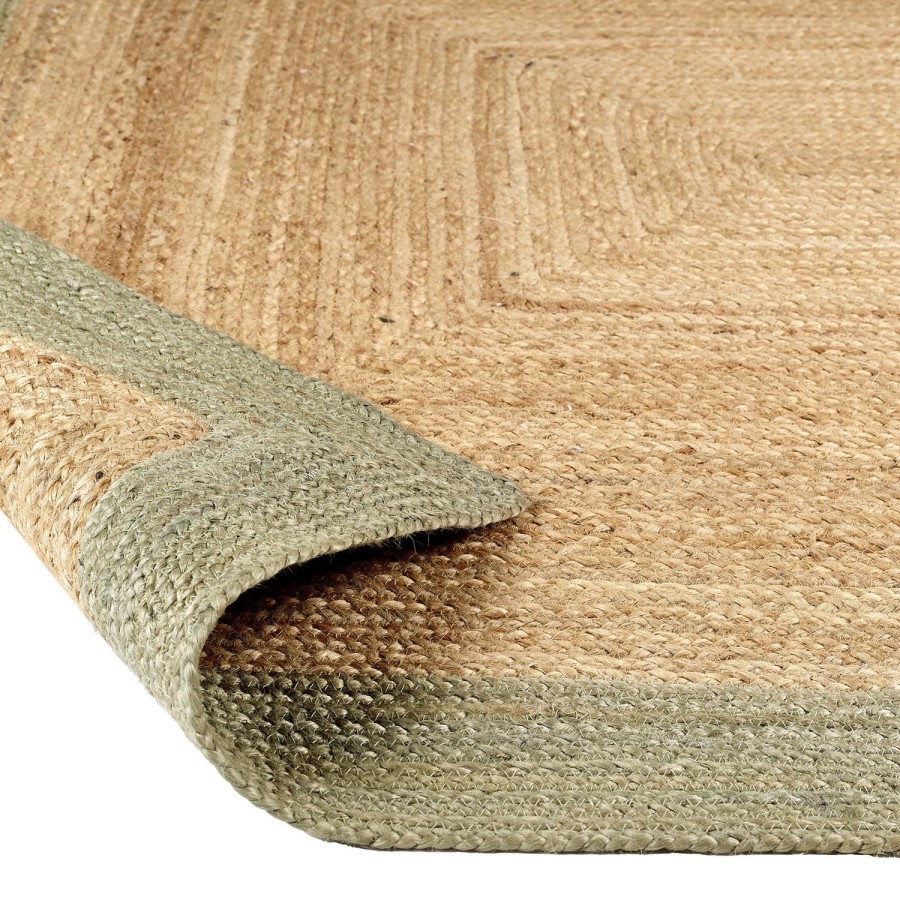 Natural Jute Runner Rug with Green Border - 200 x 67 cm - Origins
