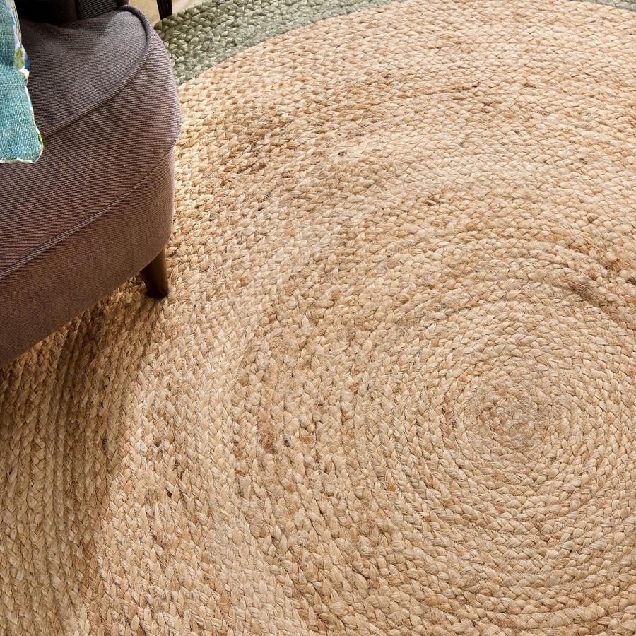 Natural Jute Round Rug with Green Border - 150 x 150 cm - Origins
