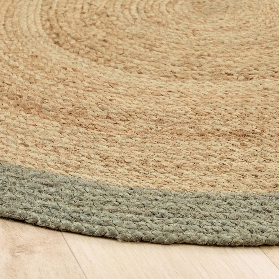 Natural Jute Round Rug with Green Border - 150 x 150 cm - Origins