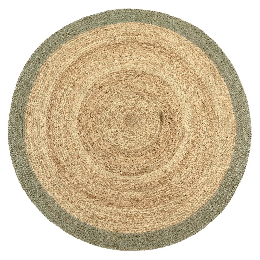 Natural Jute Round Rug with Green Border - 150 x 150 cm - Origins