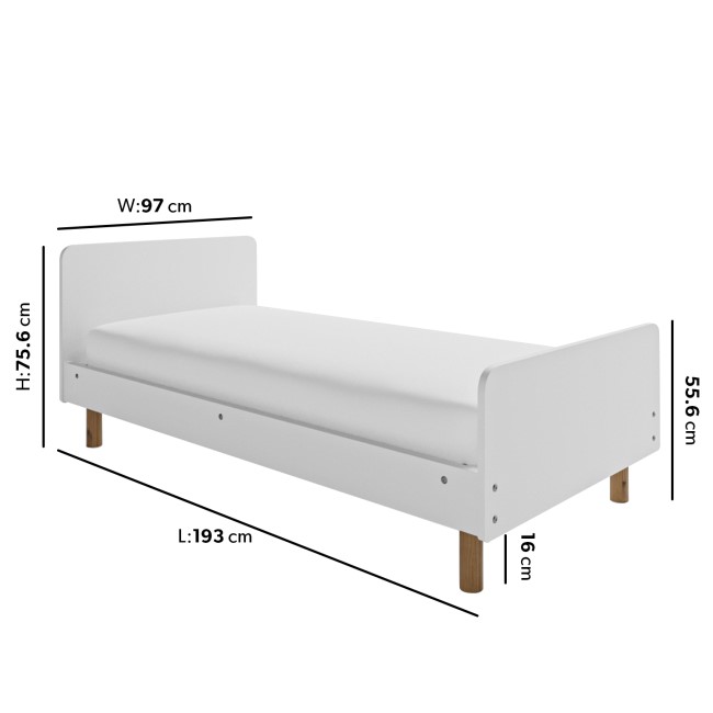 White Wooden Single Scandi Bed Frame - Juni