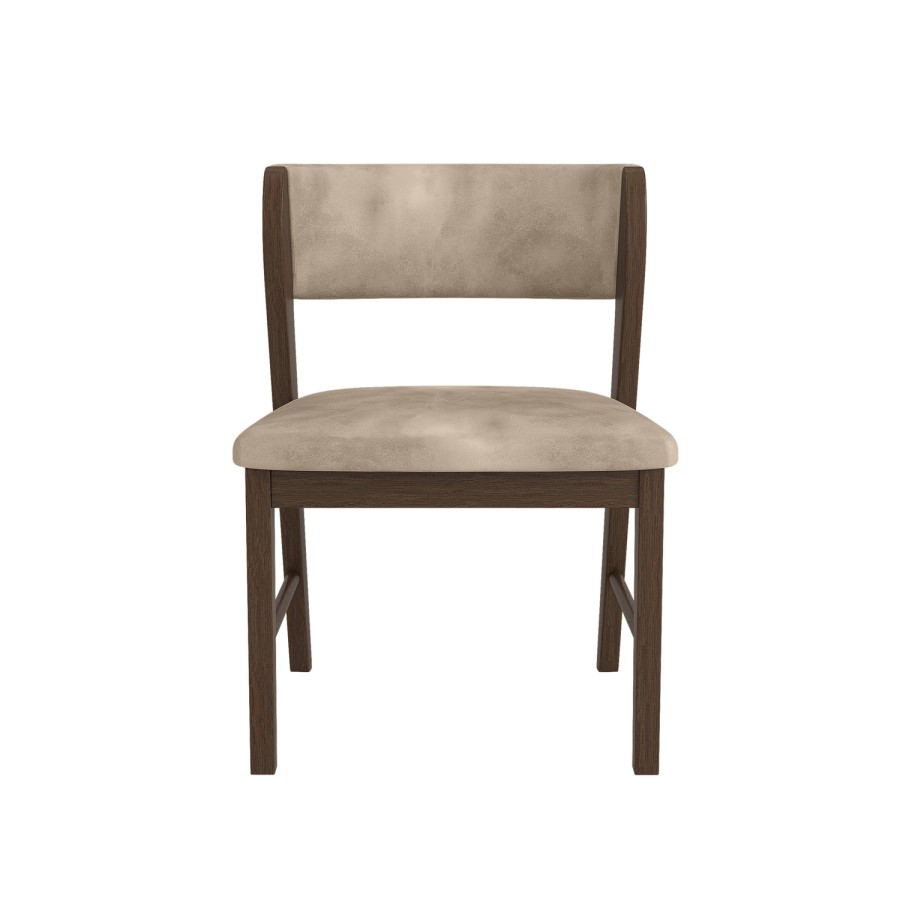 Set of 4 Beige PU Curved Back Wooden Dining Chairs with Walnut Finish Legs - June