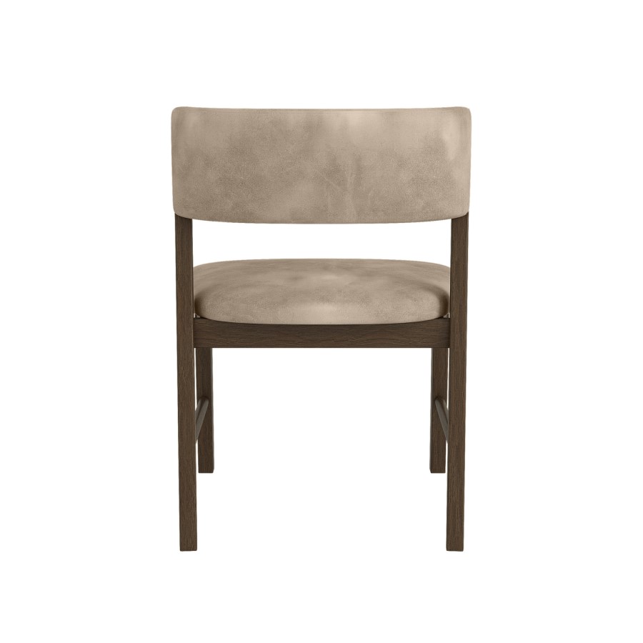 Set of 4 Beige PU Curved Back Wooden Dining Chairs with Walnut Finish Legs - June